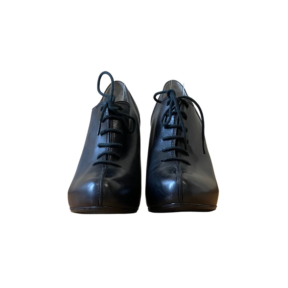 MAX STUDIO Zander‎ Black Leather Lace Up Pointed Toe Stiletto Heel Booties 6.5M